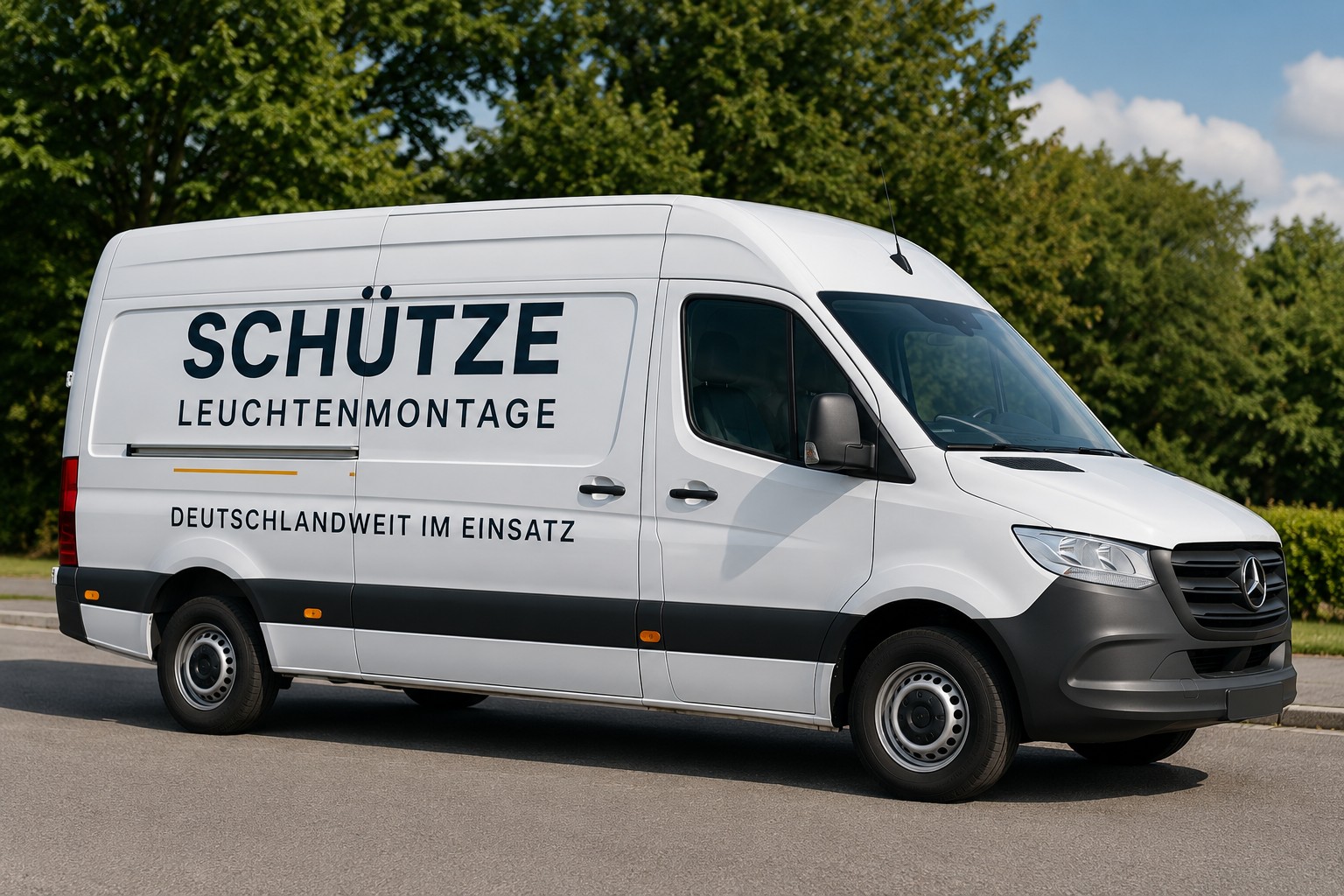 Schütze-Montagefahrzeug mit Firmenbeschriftung, deutschlandweit im Einsatz